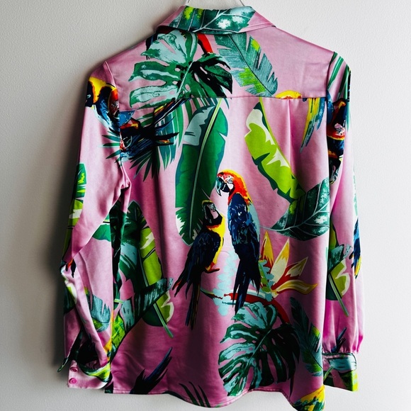 Studio Park Parrot Blouse size XXS Pink Tropical - Picture 4 of 6